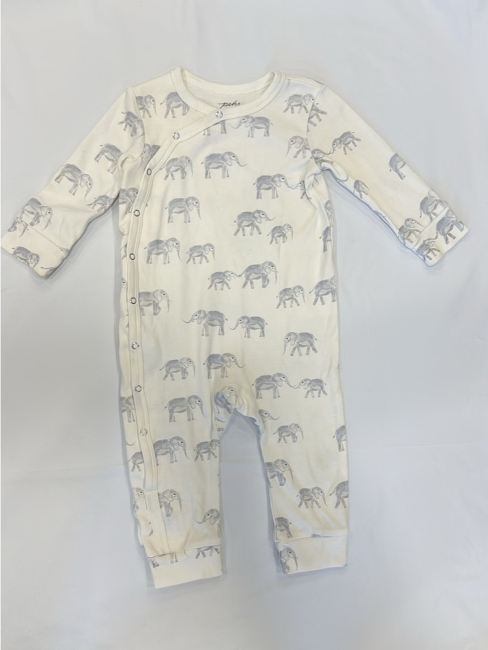 Baby Cream One-Piece Organic Cotton Bodysuit with Gray Elephant Print